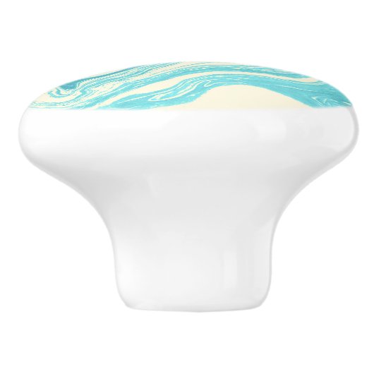 Cool Marble Design in Turquoise en Cream Keramische Knop (Zijkant)