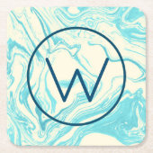Cool Marble Design in Turquoise en Cream Monogram Kartonnen Onderzetters (Voorkant)