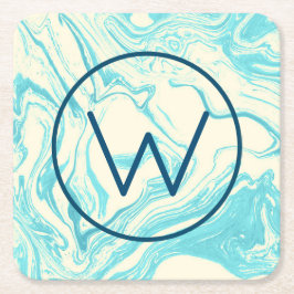 Cool Marble Design in Turquoise en Cream Monogram Kartonnen Onderzetters