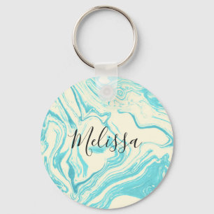Cool Marble Design in Turquoise en Cream Monogram Sleutelhanger