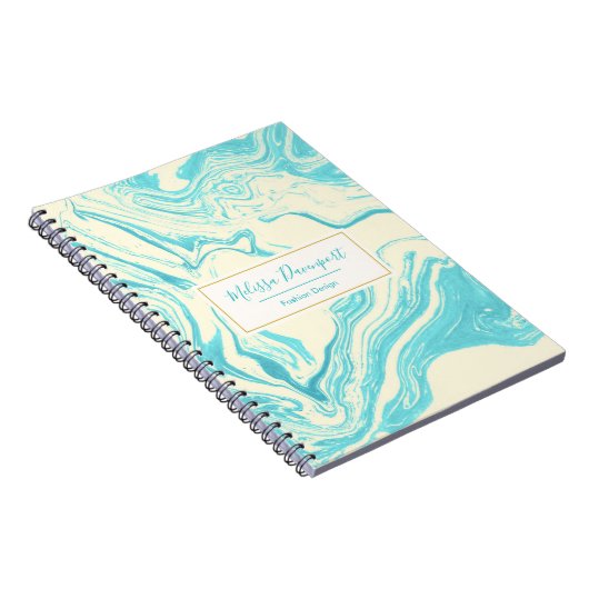 Cool Marble Design in Turquoise en Cream Notitieboek (Rechterzijde)