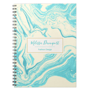 Cool Marble Design in Turquoise en Cream Notitieboek