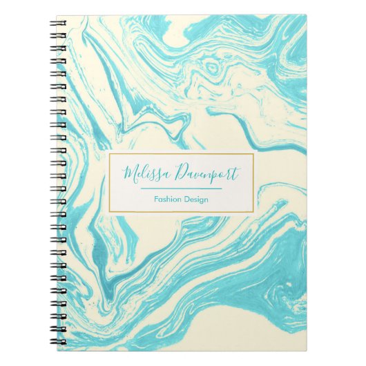 Cool Marble Design in Turquoise en Cream Notitieboek (Voorkant)