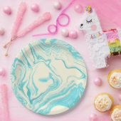 Cool Marble Design in Turquoise en Cream Papieren Bordje (Feest)