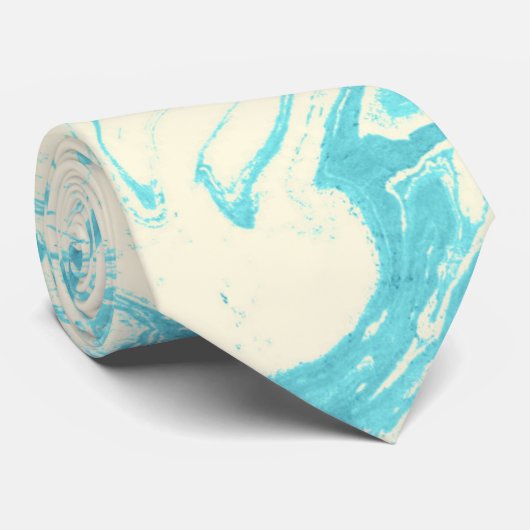 Cool Marble Design in Turquoise en Cream Stropdas (Opgerold)
