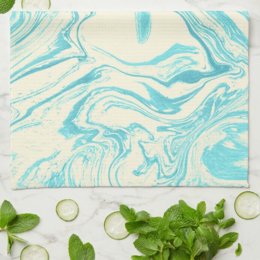 Cool Marble Design in Turquoise en Cream Theedoek (Gevouwen)