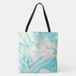 Cool Marble Design in Turquoise en Cream Tote Bag