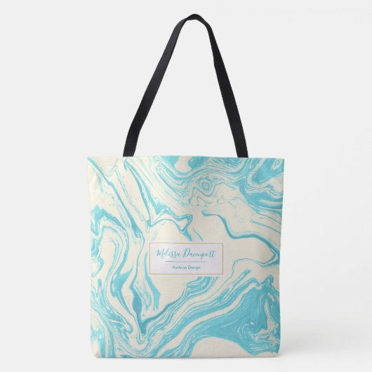 Cool Marble Design in Turquoise en Cream Tote Bag (Voorkant)