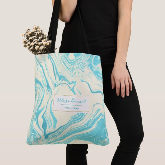 Cool Marble Design in Turquoise en Cream Tote Bag (Dichtbij)