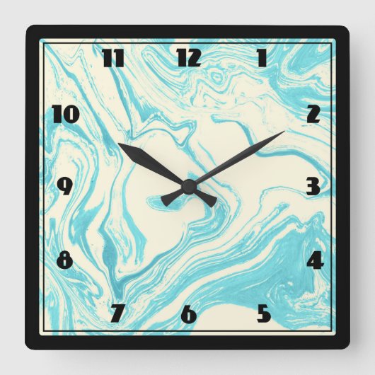 Cool Marble Design in Turquoise en Cream Vierkante Klok (Voorkant)