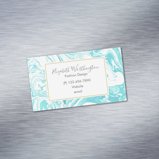 Cool Marble Design in Turquoise en Cream Visitekaartje Magneet (Voorbeeld)