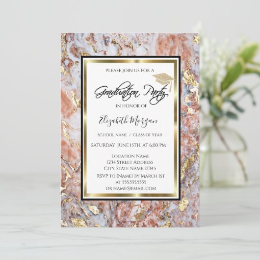 Cool Marble Gold Glitter Gradup Afstuderen Kaart (Staand voorkant)