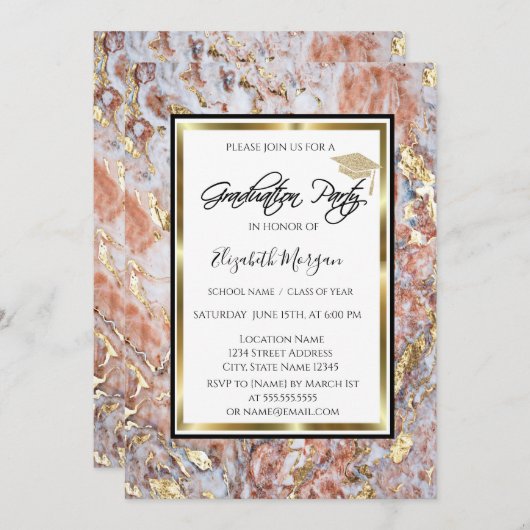 Cool Marble Gold Glitter Gradup Afstuderen Kaart (Voorkant / Achterkant)