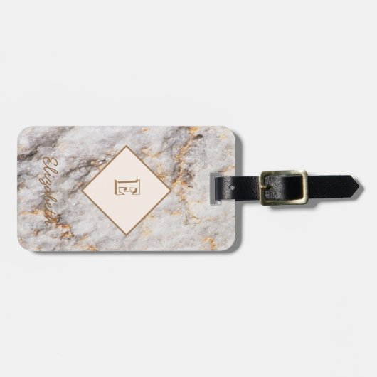 Cool Marble Granite Stone Texture, Monogram Bagagelabel (Voorkant horizontaal)