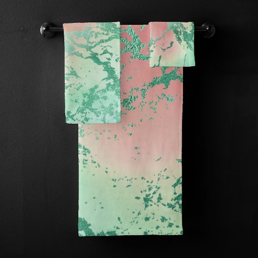 Cool Marble | Mooie pastelkoraal en groene ombre Bad Handdoek