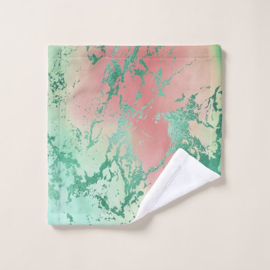 Cool Marble | Mooie pastelkoraal en groene ombre Bad Handdoek (Wasdoekje)