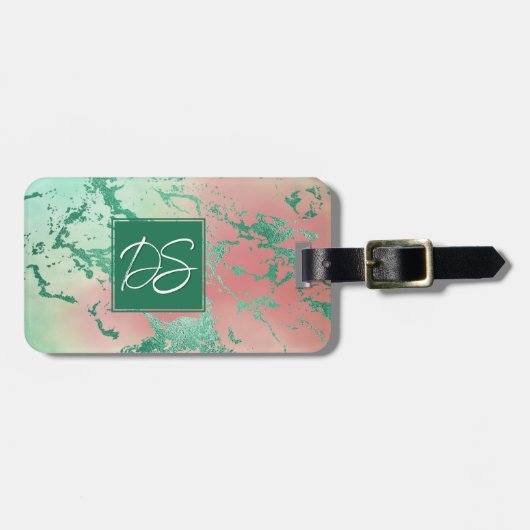 Cool Marble | Mooie pastelkoraal en groene ombre Bagagelabel (Voorkant horizontaal)