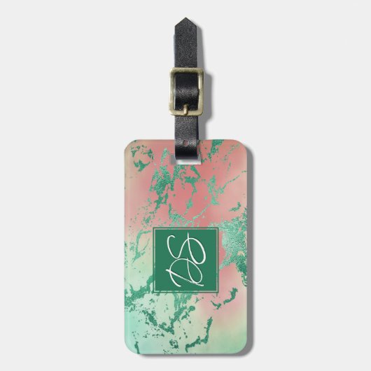 Cool Marble | Mooie pastelkoraal en groene ombre Bagagelabel (Voorkant verticaal)