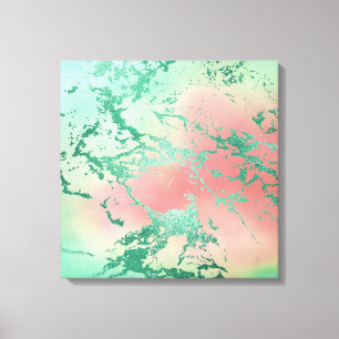 Cool Marble   Mooie pastelkoraal en groene ombre Canvas Afdruk