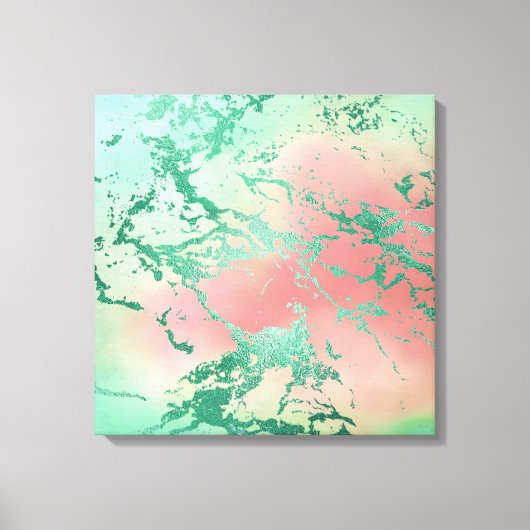 Cool Marble | Mooie pastelkoraal en groene ombre Canvas Afdruk (Voorkant)