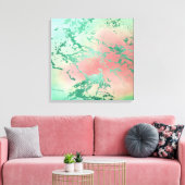 Cool Marble | Mooie pastelkoraal en groene ombre Canvas Afdruk (Insitu (Woonkamer))
