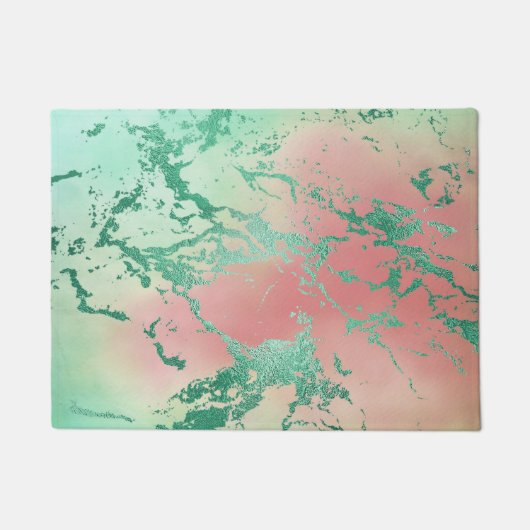 Cool Marble | Mooie pastelkoraal en groene ombre Deurmat (Voorkant)