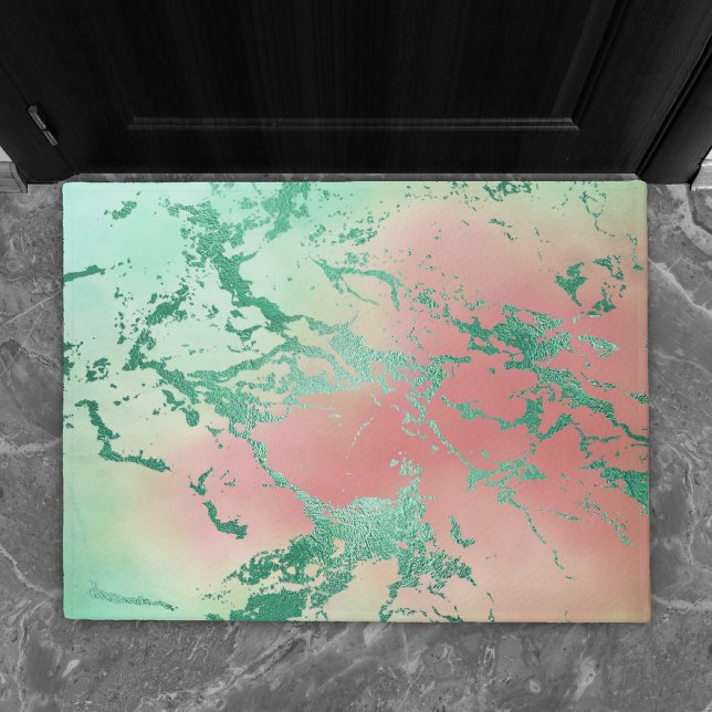 Cool Marble | Mooie pastelkoraal en groene ombre Deurmat (Creator heeft geüpload)