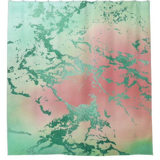 Cool Marble | Mooie pastelkoraal en groene ombre Douchegordijn (Voorkant)
