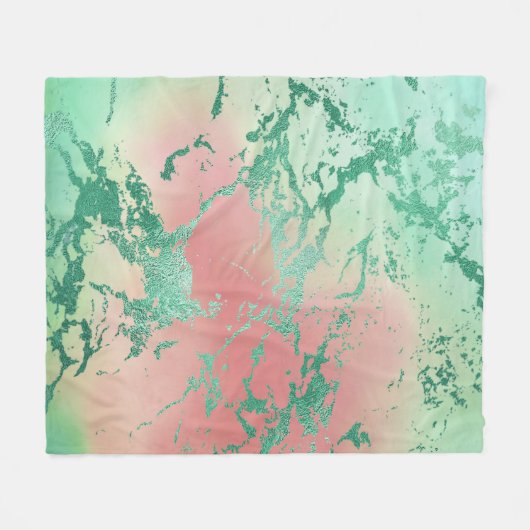 Cool Marble | Mooie pastelkoraal en groene ombre Fleece Deken (Voorkant (Horizontaal))