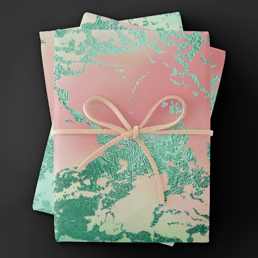 Cool Marble | Mooie pastelkoraal en groene ombre Inpakpapier Vel