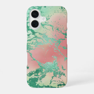 Cool Marble Mooie pastelkoraal en groene ombre iPhone 16 Hoesje