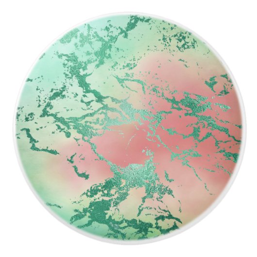 Cool Marble | Mooie pastelkoraal en groene ombre Keramische Knop (Voorkant)