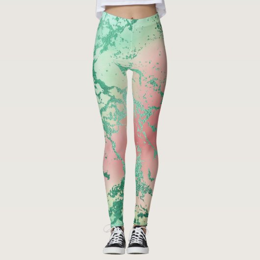 Cool Marble | Mooie pastelkoraal en groene ombre Leggings (Voorkant)