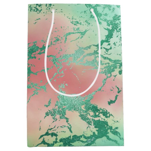 Cool Marble | Mooie pastelkoraal en groene ombre Medium Cadeauzakje (Voorkant)
