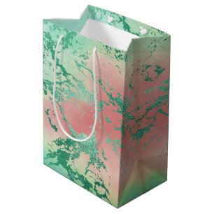 Cool Marble   Mooie pastelkoraal en groene ombre Medium Cadeauzakje