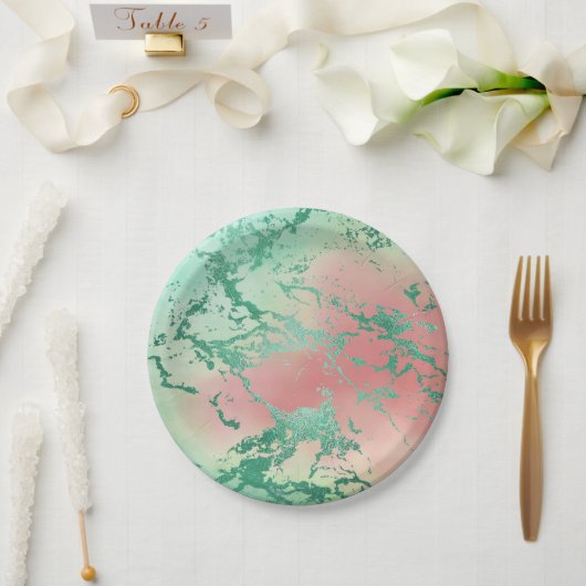 Cool Marble | Mooie pastelkoraal en groene ombre Papieren Bordje (Huwelijk)