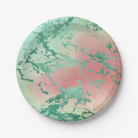 Cool Marble | Mooie pastelkoraal en groene ombre Papieren Bordje (Voorkant)