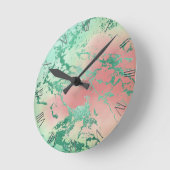 Cool Marble | Mooie pastelkoraal en groene ombre Ronde Klok (Hoek)