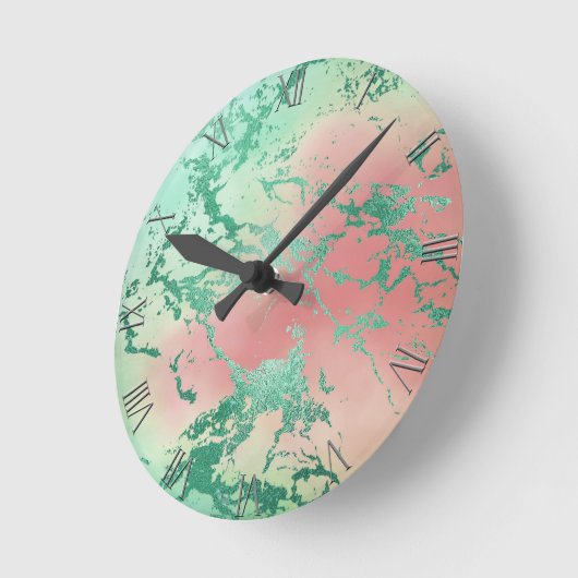 Cool Marble | Mooie pastelkoraal en groene ombre Ronde Klok (Hoek)
