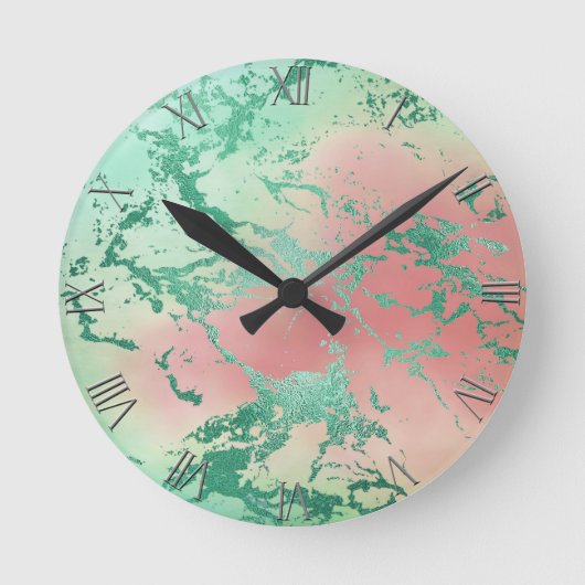Cool Marble | Mooie pastelkoraal en groene ombre Ronde Klok (Voorkant)