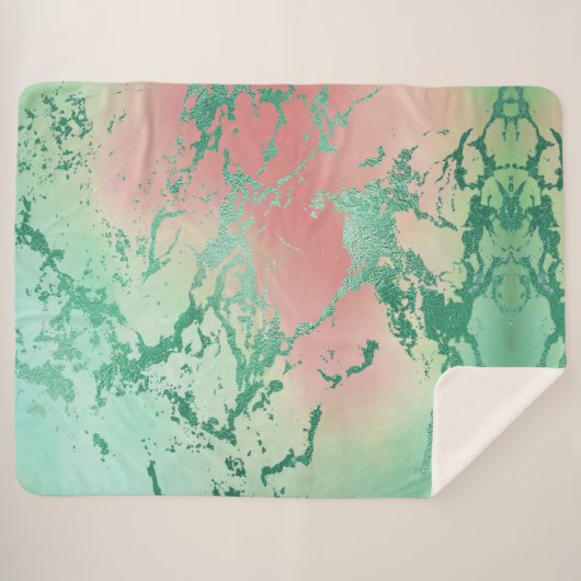 Cool Marble | Mooie pastelkoraal en groene ombre Sherpa Deken (Voorkant (horizontaal))