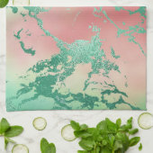 Cool Marble | Mooie pastelkoraal en groene ombre Theedoek (Gevouwen)