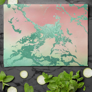 Cool Marble   Mooie pastelkoraal en groene ombre Theedoek