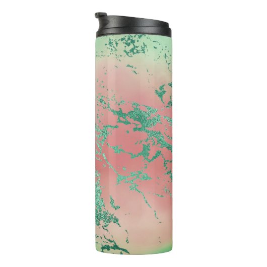 Cool Marble | Mooie pastelkoraal en groene ombre Thermosbeker (Geroteerd rechts)