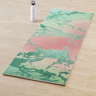 Cool Marble   Mooie pastelkoraal en groene ombre Yogamat