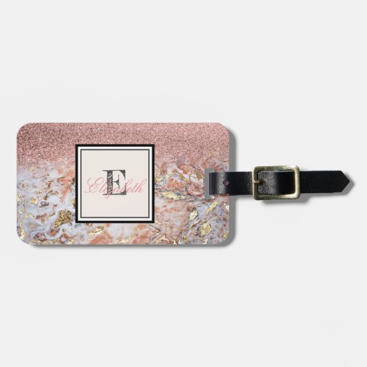 Cool Marble Ombre Glitter Monogram-Gepersonaliseer Bagagelabel (Voorkant horizontaal)