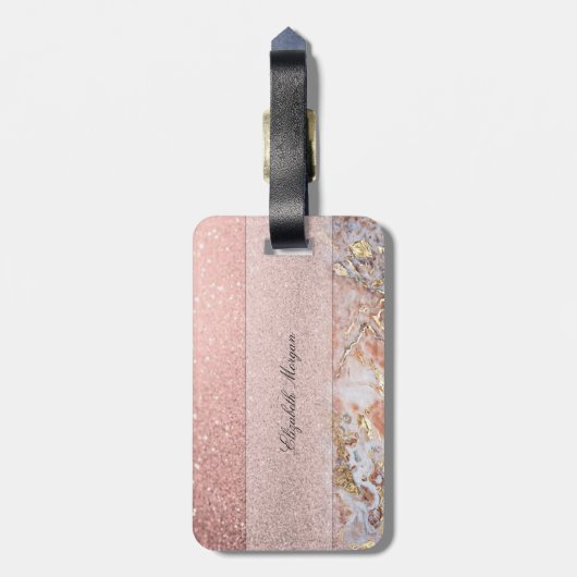Cool Marble Ombre Glitter Monogram-Gepersonaliseer Bagagelabel (Achterkant verticaal)