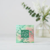 Cool Marble | Pastel Paars blauw roze monogram Vierkante Visitekaartje (Staand voorkant)