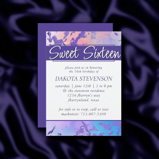 Cool Marble | Turquoise Blue Paars Ombre Sweet 16 Kaart