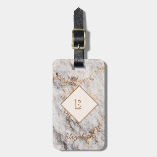 Cool Marmer Graniet Steen Textuur, Monogram Bagagelabel (Voorkant verticaal)